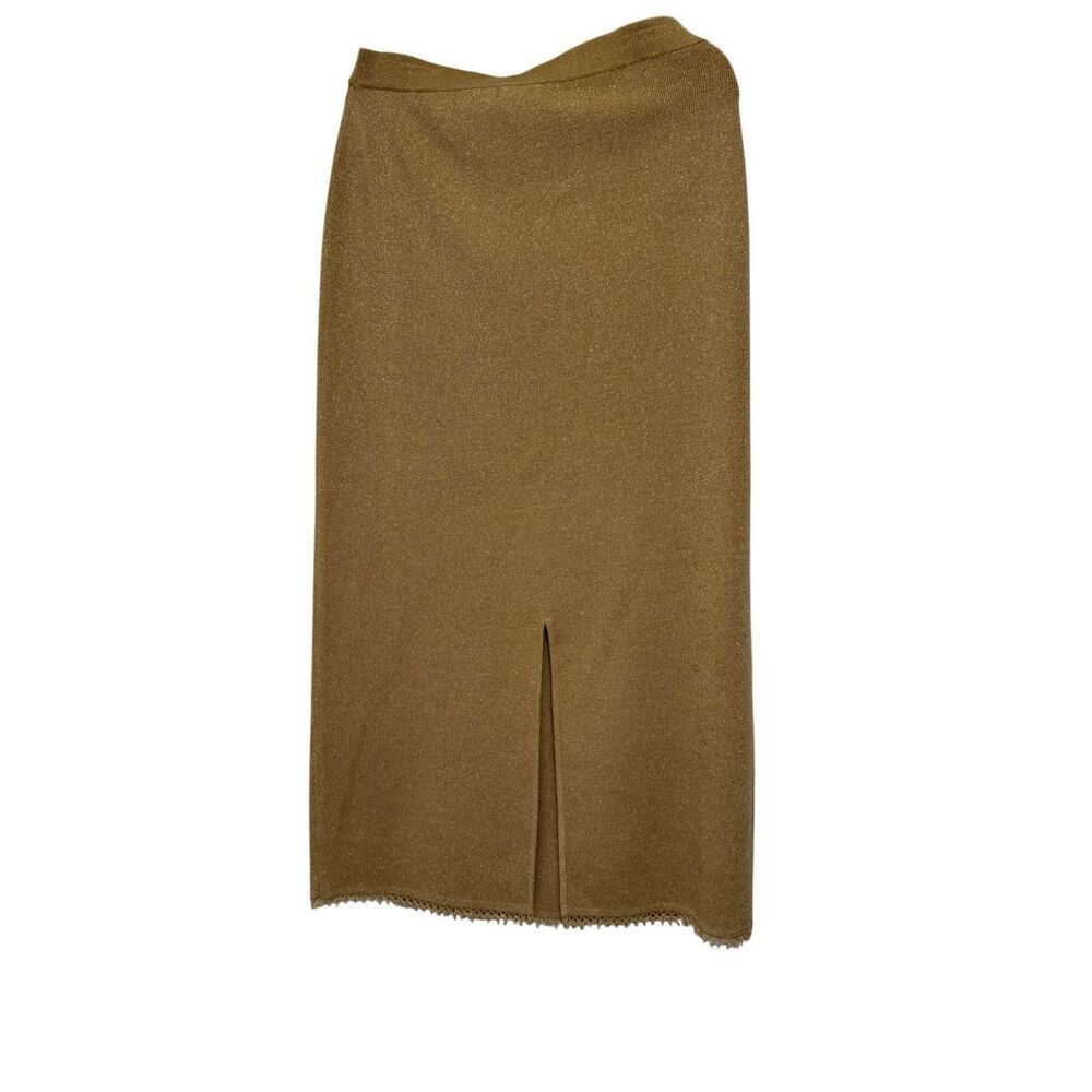 Fred David Womens Brown Metallic Knit Beaded Hem Pull On Pencil Skirt Size Large